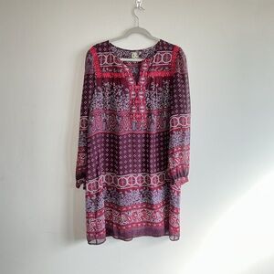 Anthropologie M Boho Printed Tunic Dress in Burgundy Paisley Festival Romantic